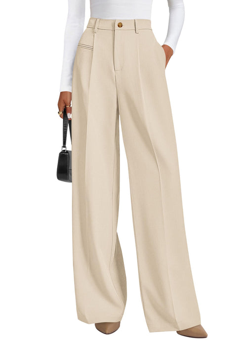 PRETTYGARDEN Women's Tailored Wide Leg Work Dress Pants - Sable & Red