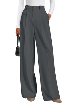 PRETTYGARDEN Women's Tailored Wide Leg Work Dress Pants - Sable & Red
