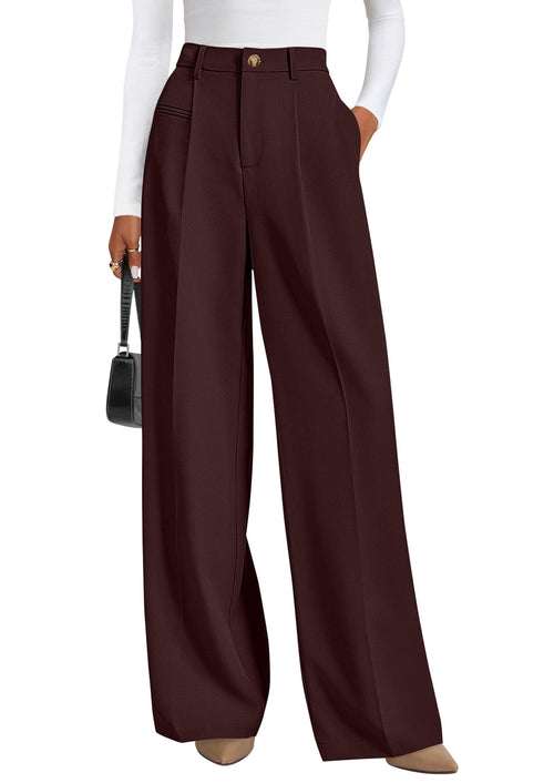 PRETTYGARDEN Women's Tailored Wide Leg Work Dress Pants - Sable & Red