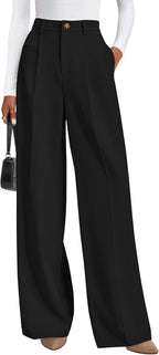 PRETTYGARDEN Women's Tailored Wide Leg Work Dress Pants - Sable & Red