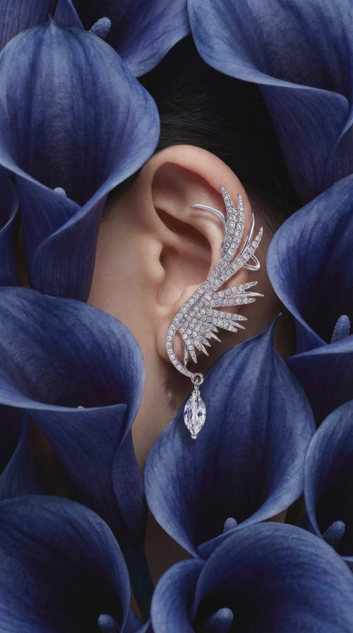 Crystal Angel Wing Ear Cuff Statement Earrings