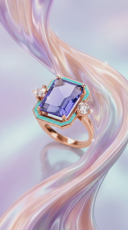 Tanzanite Blue Enamel 18K Rose Gold-Plated Ring
