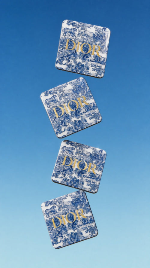 Dior Christian Dior CD Custom Coaster Set Blue & Gold - 4 Glossy Coasters