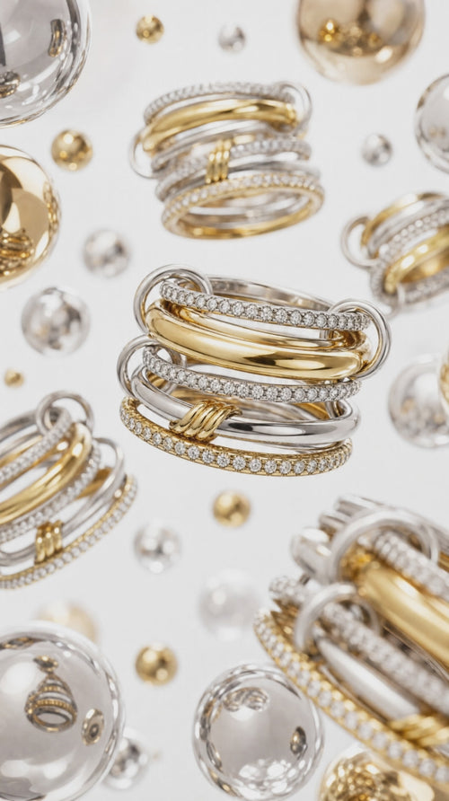 Silver Gold Diamond Stackable Multi Ring Set of 5 Rings • Statement • Fidget Lux