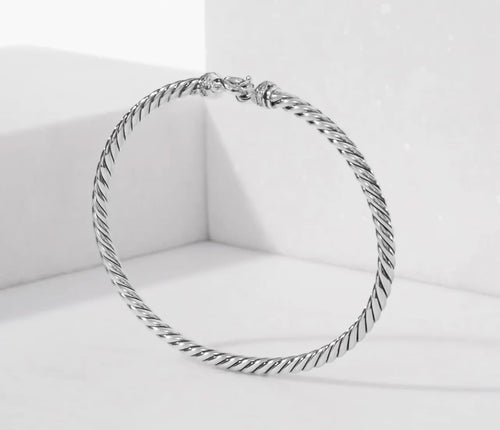 David Yurman Diamond Buckle Cable Bracelet 3mm Sterling Silver