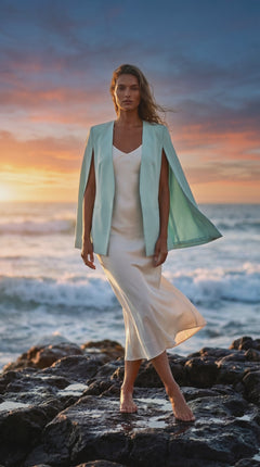 Women’s Aqua Cape Blazer Open Front Elegant Jacket