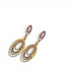 Purple Crystal Double Oval Drop Earrings – Multi Layer Tear Dangle - Sable & Red