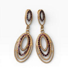 Purple Crystal Double Oval Drop Earrings – Multi Layer Tear Dangle - Sable & Red