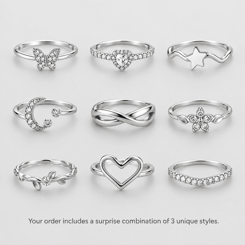 Random Silver Rings Mystery Boho Minimalist Jewelry • 3, 5, or 10 set - Sable & Red