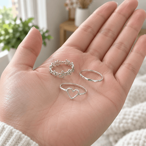 Random Silver Rings Mystery Boho Minimalist Jewelry • 3, 5, or 10 set - Sable & Red