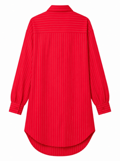 Red Pinstripe Lace-Up Oversized Shirt Dress - Sable & Red