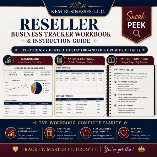 Reseller Business Tracker Workbook + Step-by-Step Instruction Guide | Digital Download - Sable & Red