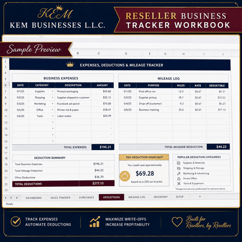 Reseller Business Tracker Workbook + Step-by-Step Instruction Guide | Digital Download - Sable & Red