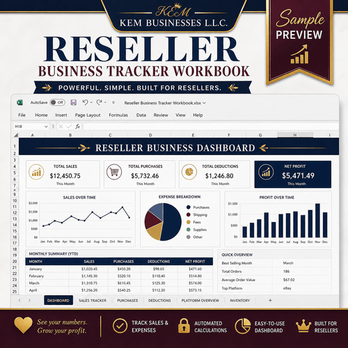 Reseller Business Tracker Workbook + Step-by-Step Instruction Guide | Digital Download - Sable & Red