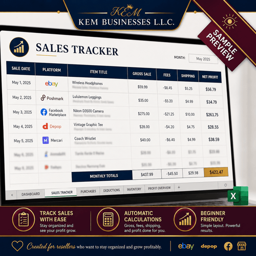 Reseller Business Tracker Workbook + Step-by-Step Instruction Guide | Digital Download - Sable & Red