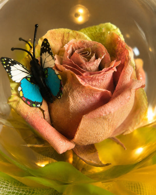 Rose & Butterfly Globe Romantic Keepsake Gift Decor - Sable & Red