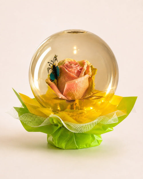 Rose & Butterfly Globe Romantic Keepsake Gift Decor - Sable & Red