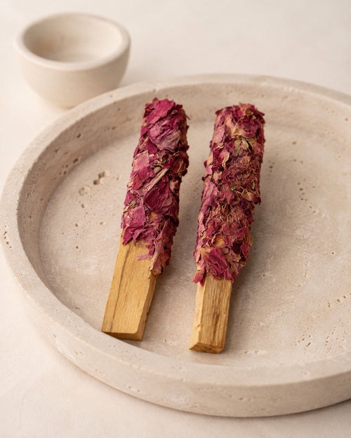 Rose & Peony Dipped Palo Santo Aromatic Sticks 2-Pack - Sable & Red