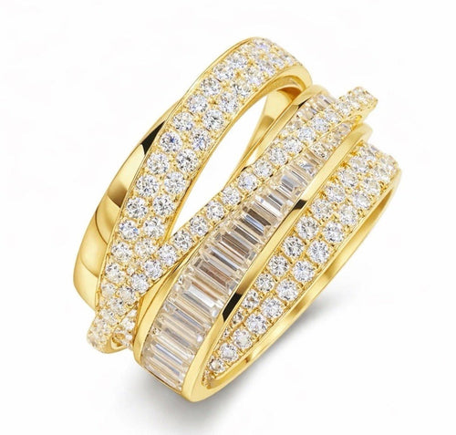 Sable & Red Gold Stacked Crossover Couture Crisscross Ring - Sable & Red