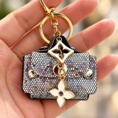 Sable & Red Holographic Mini Handbag Bag Charm Keychain Silver Gold Tone - Sable & Red
