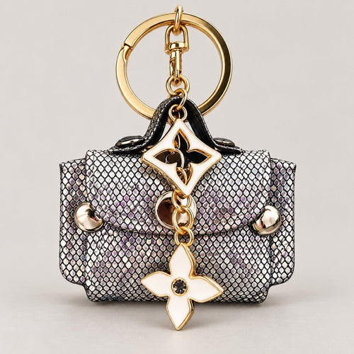 Sable & Red Holographic Mini Handbag Bag Charm Keychain Silver Gold Tone - Sable & Red
