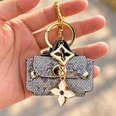 Sable & Red Holographic Mini Handbag Bag Charm Keychain Silver Gold Tone - Sable & Red