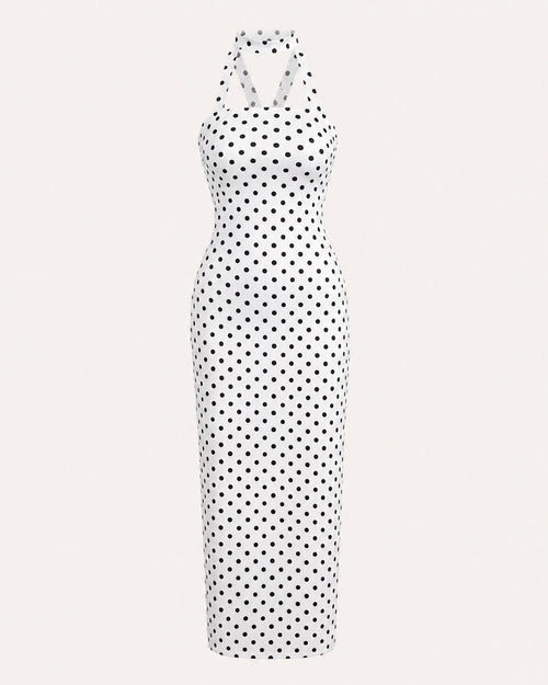Sable & Red Polka Dot Backless Bow Midi Dress - Sable & Red