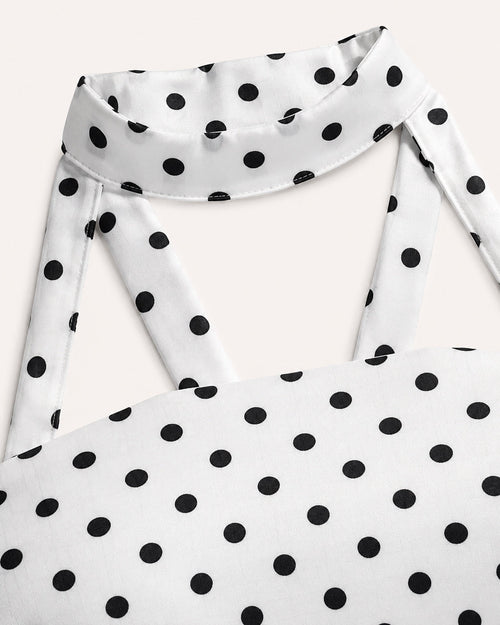 Sable & Red Polka Dot Backless Bow Midi Dress - Sable & Red