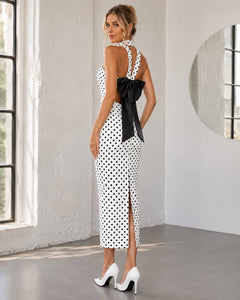 Sable & Red Polka Dot Backless Bow Midi Dress - Sable & Red