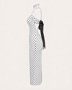 Sable & Red Polka Dot Backless Bow Midi Dress - Sable & Red