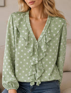 Sage Green Polka Dot Ruffle Blouse – Sable & Red Aveline - Sable & Red