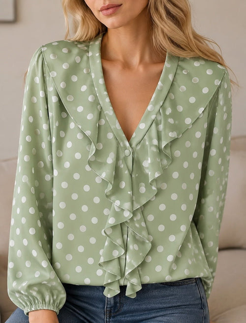 Sage Green Polka Dot Ruffle Blouse – Sable & Red Aveline - Sable & Red