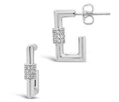 SHINE by Sterling Forever Square CZ Carabiner Clip Huggie Hoop Earrings - Sable & Red
