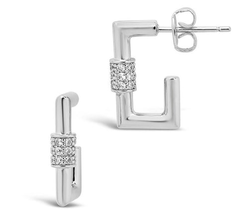 SHINE by Sterling Forever Square CZ Carabiner Clip Huggie Hoop Earrings - Sable & Red