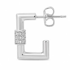 SHINE by Sterling Forever Square CZ Carabiner Clip Huggie Hoop Earrings - Sable & Red