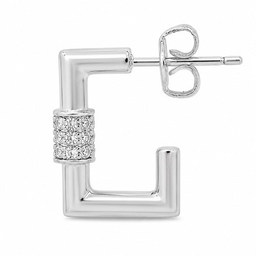 SHINE by Sterling Forever Square CZ Carabiner Clip Huggie Hoop Earrings - Sable & Red