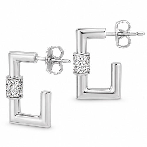 SHINE by Sterling Forever Square CZ Carabiner Clip Huggie Hoop Earrings - Sable & Red
