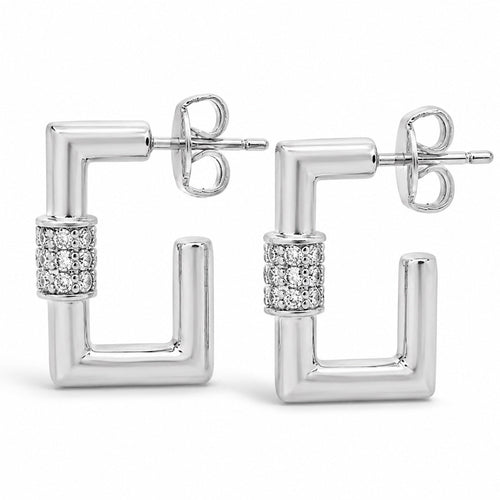 SHINE by Sterling Forever Square CZ Carabiner Clip Huggie Hoop Earrings - Sable & Red