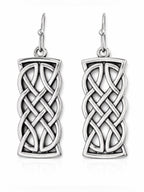 Silver Celtic Knot Dangle Earrings Rectangular Drop 1.57in - Sable & Red