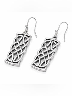 Silver Celtic Knot Dangle Earrings Rectangular Drop 1.57in - Sable & Red