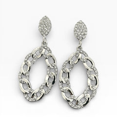 Silver Crystal Pavé Chain Link Drop Earrings – 2.5” Statement Dangles - Sable & Red