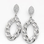 Silver Crystal Pavé Chain Link Drop Earrings – 2.5” Statement Dangles - Sable & Red