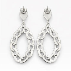 Silver Crystal Pavé Chain Link Drop Earrings – 2.5” Statement Dangles - Sable & Red