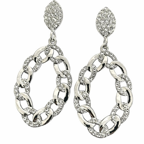 Silver Crystal Pavé Chain Link Drop Earrings – 2.5” Statement Dangles - Sable & Red