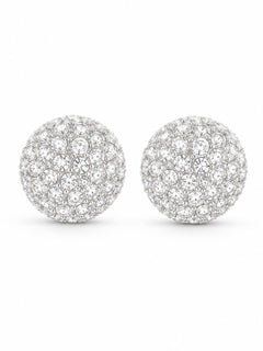 Silver Crystal Pave Stud Dome Earrings Rhinestone Round 0.56” - Sable & Red