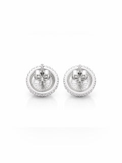 Silver Crystal Pave Stud Dome Earrings Rhinestone Round 0.56” - Sable & Red