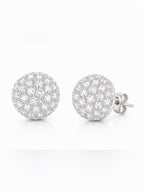 Silver Crystal Pave Stud Dome Earrings Rhinestone Round 0.56” - Sable & Red