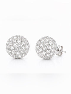 Silver Crystal Pave Stud Dome Earrings Rhinestone Round 0.56” - Sable & Red