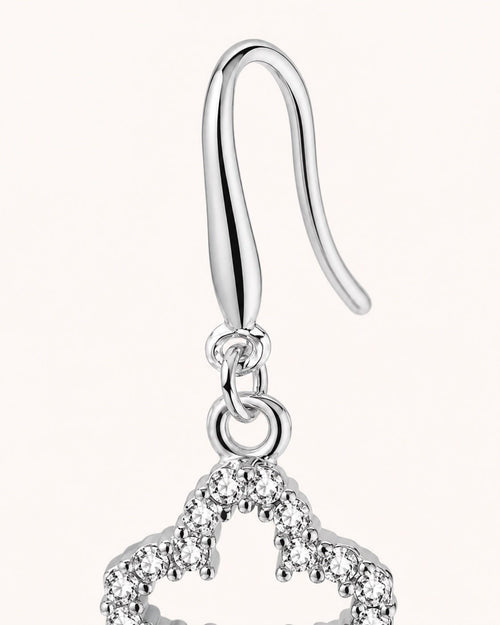 Silver Cubic Zirconia Clover Earrings CZ | Mini Drop Dangle - Sable & Red