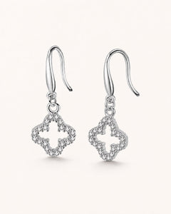Silver Cubic Zirconia Clover Earrings CZ | Mini Drop Dangle - Sable & Red